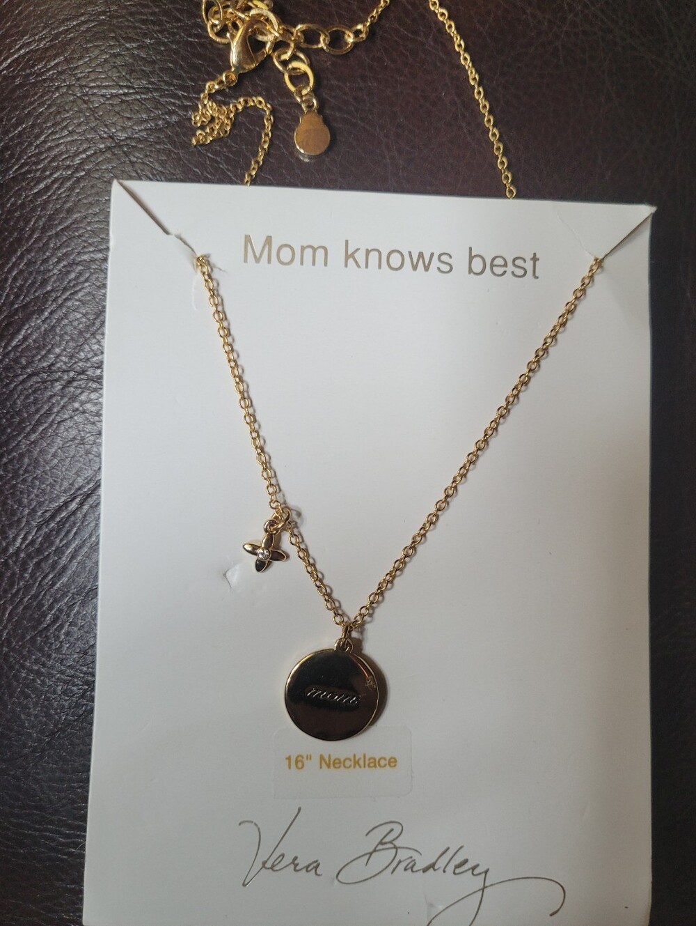 Vera Bradley Gold-Tone 'Mom Knows Best' Pendant Necklace (RC8)